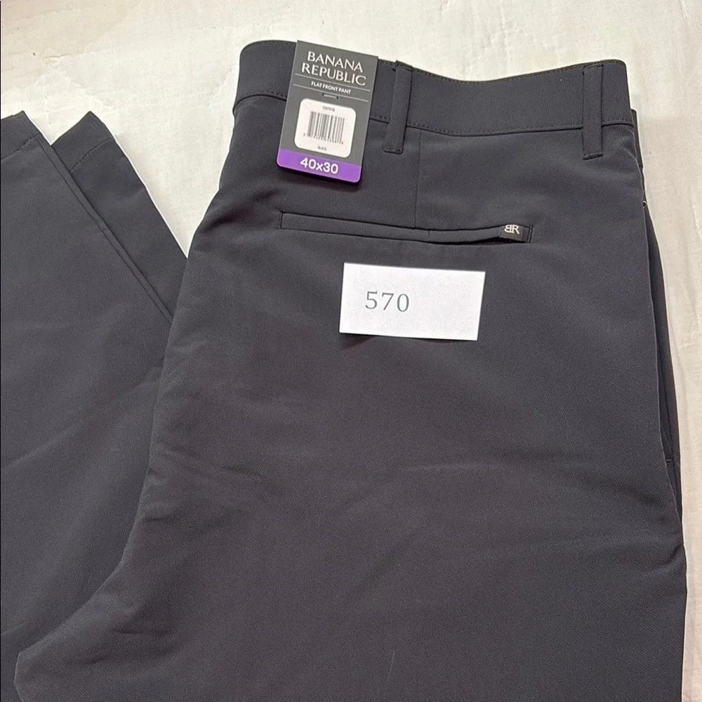NWT Banana Republic Mens‎ Flat Front Performance Pants Black 40x30